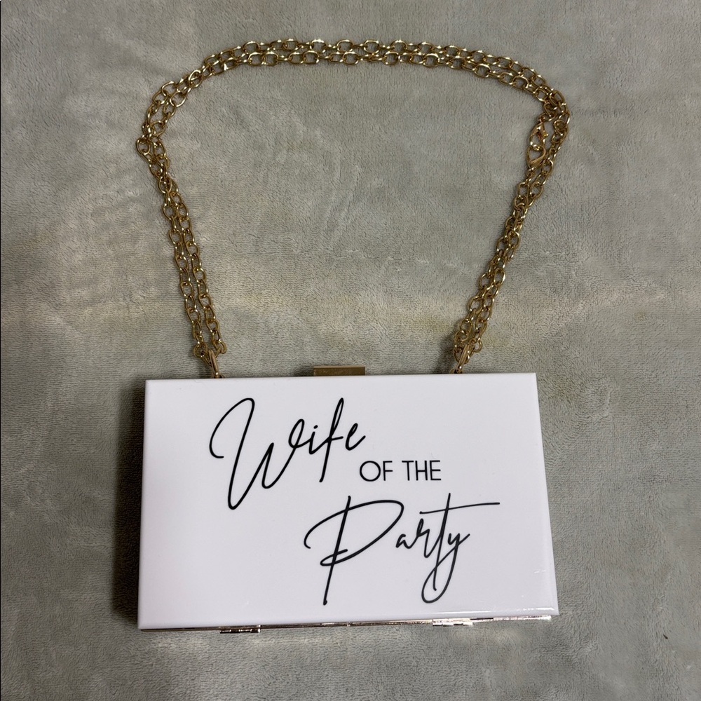 Custom White Acrylic Bag Wife of the Party Gold chain Wedding Clutch